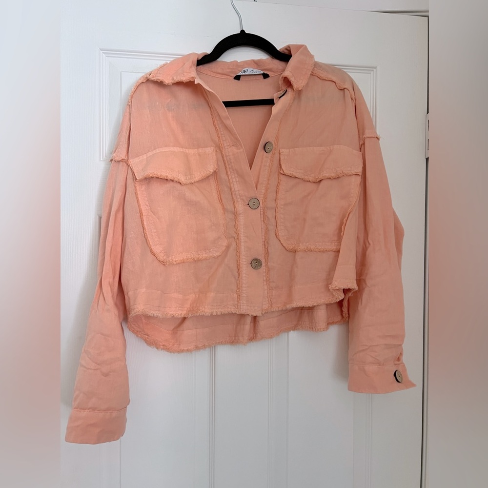 NWOT Zara Cropped coral/orange shacket